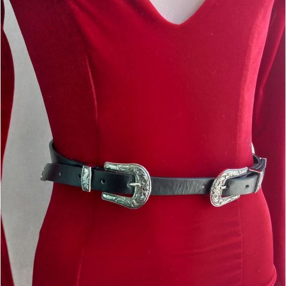 Black and silver 2 buckles belt - Picture 1 of 4